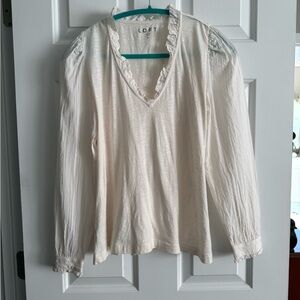 LOFT Women's Ivory Ruffle V-Neck Blouse